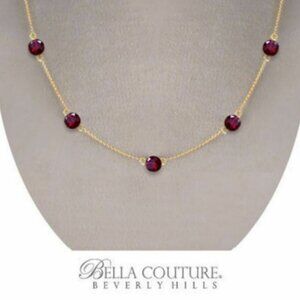 GOLD GARNET 18" NECKLACE FACETED VICTORIAN ROSECUT CHARM